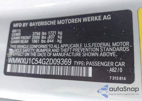 2016 Mini Hardtop Cooper из США, поврежденный, VIN WMWXU1C54G2D09369